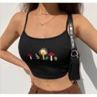 Mushroom Embroidered Cropped Camisole Top