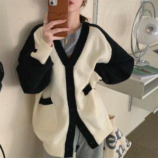Contrast Trim Cardigan White & Black - One Size