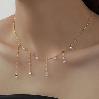 Rhinestone Fringed Alloy Choker Gold - One Size