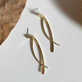 925 Sterling Silver Fish Tail Earring 1 Pair - Gold - One Size