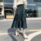 Velvet Tiered Maxi A-line Skirt
