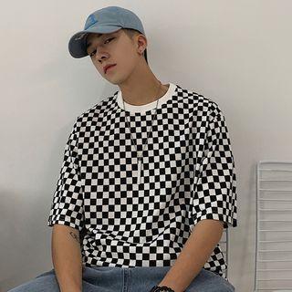 Elbow-sleeve Checker T-shirt