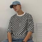 Elbow-sleeve Checker T-shirt