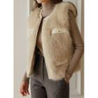 Faux-pearl Button Faux-fur Vest