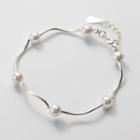 925 Sterling Silver Faux Pearl Wavy Bracelet Silver - One Size