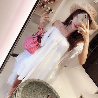 Elbow-sleeve Cold Shoulder Sheer Dress