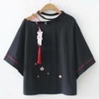 Sakura Embroidered Short-sleeve T-shirt Black - One Size
