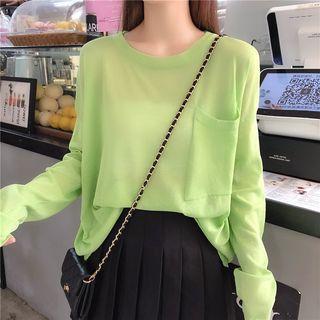 Pocket Detail Long-sleeve Knit Top