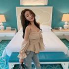 Long-sleeve Cold Shoulder Polka Dot Chiffon Top