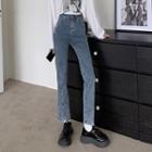High Waist Slit-front Boot-cut Jeans