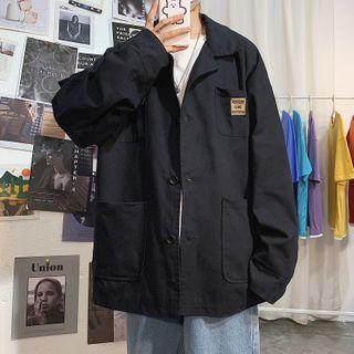 Lettering Open-collar Shirt Jacket