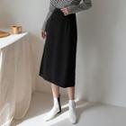 Wrap-front Slit Midi A-line Skirt Black - One Size
