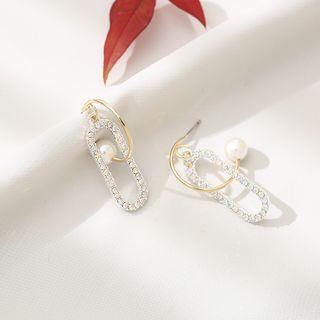 Faux Pearl Rhinestone Oval Dangle Earring 1 Pair - S925 Silver Earrings - As Shown In Figure - One Size