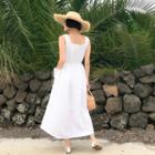 Square-neck Flared Long Pinafore Dress