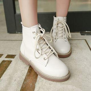 Faux Leather Lace Up Rider Ankle Boots