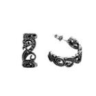Vintage Elegant Cutout Stud Earrings With Black Cubic Zircon Silver - One Size