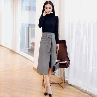 Set: Turtleneck Sheath Dress + Asymmetric Skirt