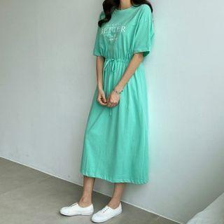 Drawstring-waist Letter Print T-shirt Dress