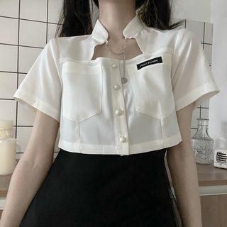 Short-sleeve Stand-collar Shirt / Sleeveless Plain Dress