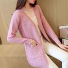 Open-front Long Crochet Knit Cardigan