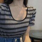 Short-sleeve Striped T-shirt As Shown In Figure - One Size