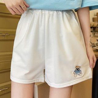 Bear Embroidered Wide-leg Sweatshorts