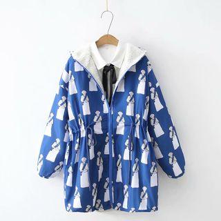 Printed Hooded Padded Coat Blue - One Size