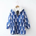 Printed Hooded Padded Coat Blue - One Size