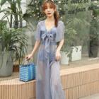 Set: High-waist Bikini + Cover Up + Wide-leg Pants