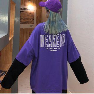 Long-sleeve Lettering Paneled T-shirt