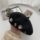 Metal Accent Woolen Beret Hat Black - One Size
