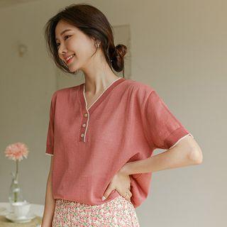 V-neck Piped Knit Henley