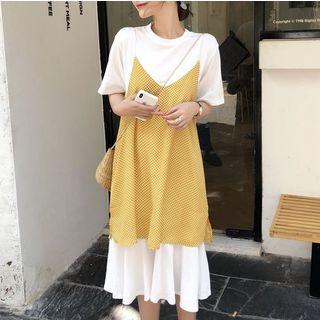 Set: Short-sleeve Midi T-shirt Dress + Strappy Dress