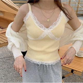 Lace Trim Camisole Top / Cropped Cardigan
