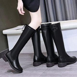 Chunky Heel Faux-leather Long Boots