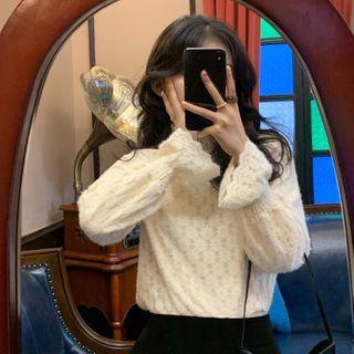 Mock-neck Lace Shirt Almond - One Size