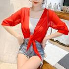 Elbow-sleeve Lace Up Chiffon Jacket