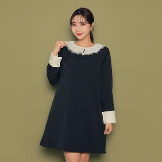 Frill-neck A-line Mini Dress