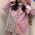 Plaid Panel Shirt Pink - One Size