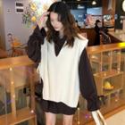 Long-sleeve Tie Cuff Tunic / V-neck Vest