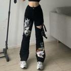 Graphic High Waist Cut-out Strappy Pants