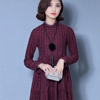 Long-sleeve Fleece-lined Lace Dress