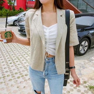 Short-sleeve Double-breasted Linen Blazer