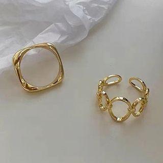 Set Of 2: Wavy / Hoop Alloy Open Ring Set Of 2 - Gold - One Size