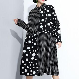 Dotted Panel Midi Shirtdress Black - One Size