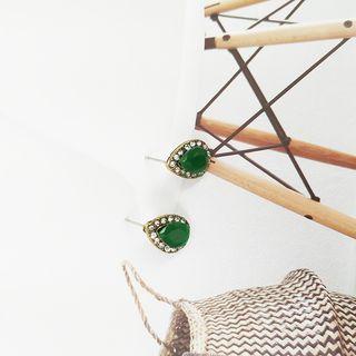 Rhinestone Drop Earring 1 Pair - Gold & Green - One Size