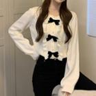 Bow Accent Cropped Cardigan White - One Size