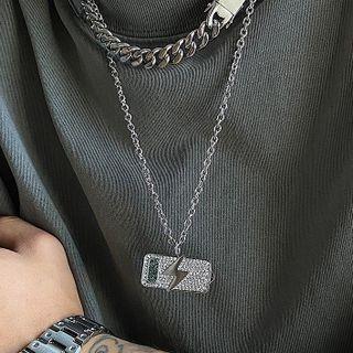 Rhinestone Pendant Necklace 1 Pc - Silver - One Size