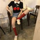 Cherry Short-sleeve Slim-fit Polo-shirt Black - One Size