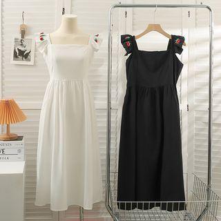 Embroidered Ruffle-trim Sleeveless Midi Dress
